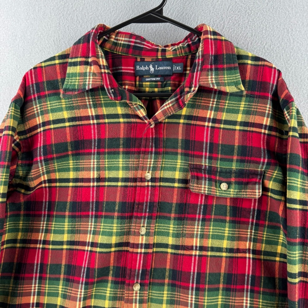 Ralph Lauren Rugby Shirt Mens XL Red Cotton Long Sleeve Flannel Button Up - Picture 2 of 10
